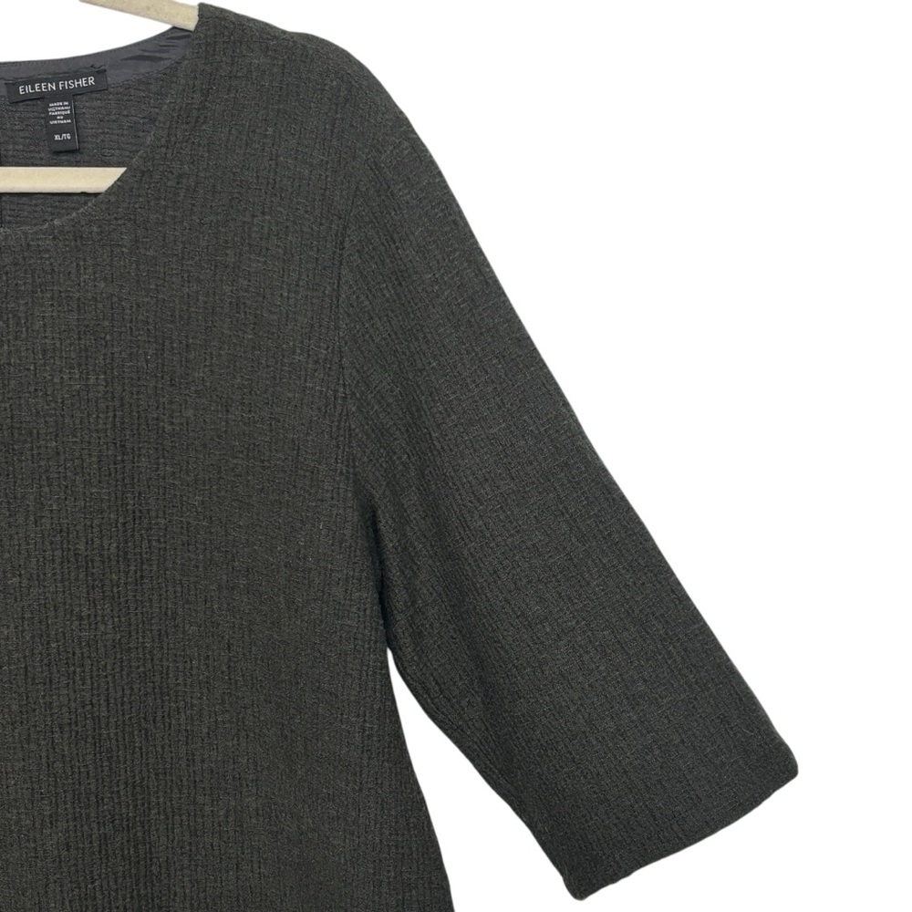 Eileen Fisher Textured Ripple Knit Seaweed Round Neck 3/4 Sleeve Top Medium - Picture 7 of 15